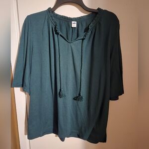 Old Navy Green Tie-Neck Peasant Top Size M
